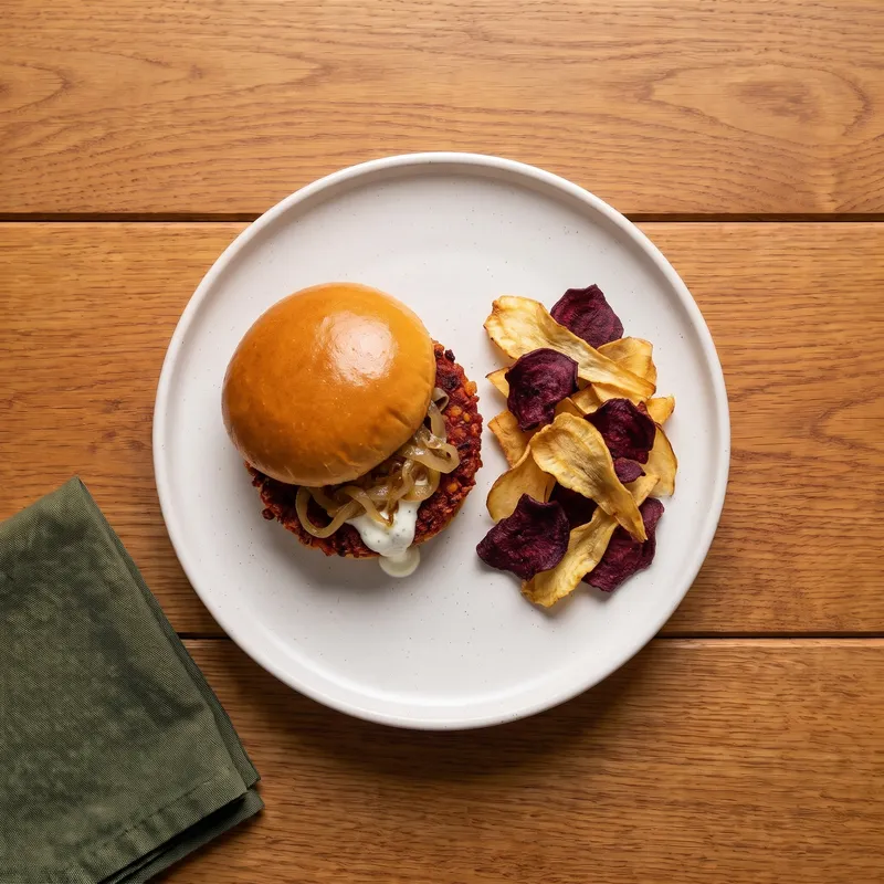 Burger végétal de la Cour, vu de dessus