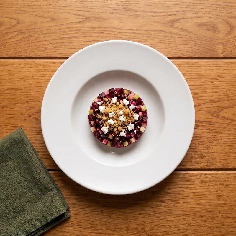 Tartare de betteraves et pommes granny, vu de dessus